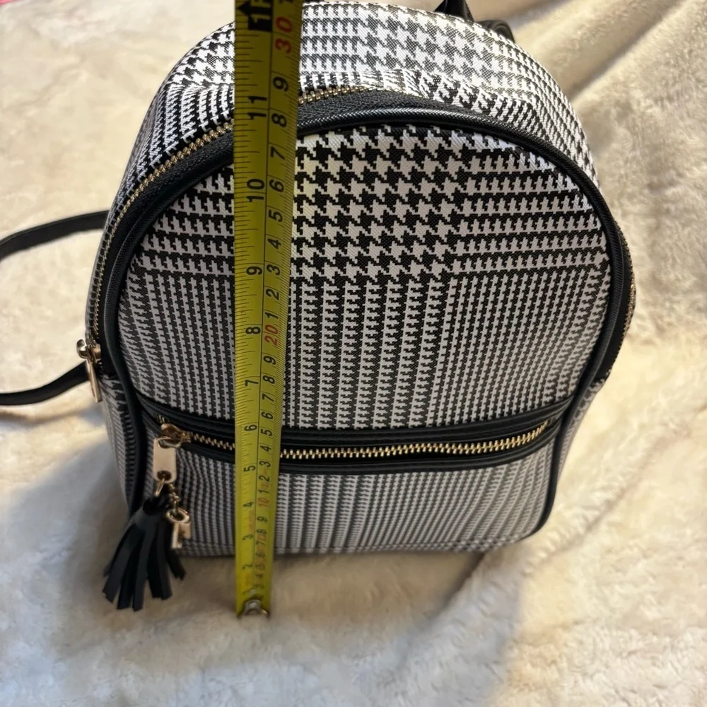 NEW Icing Mini Backpack Black White Houndstooth Vegan Leather Gold Hardware